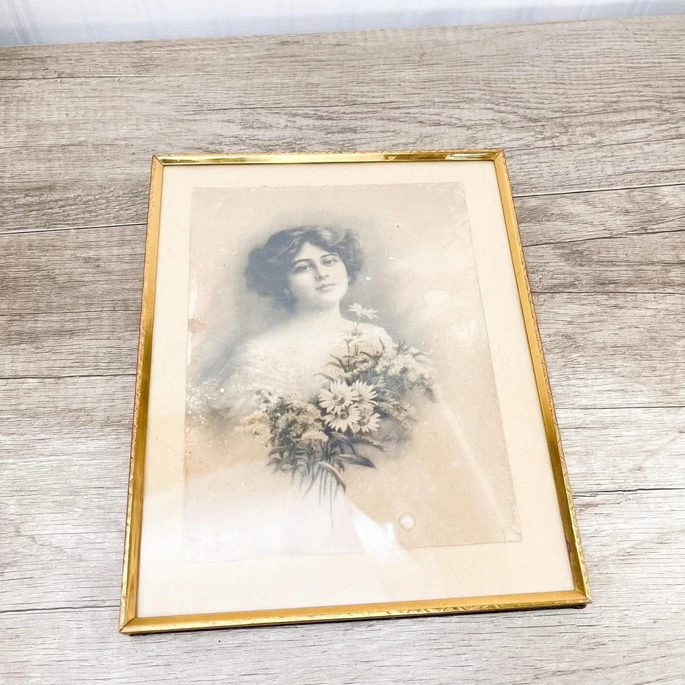 Vintage Photograph of a‎ Woman in Brass Frame 8x10